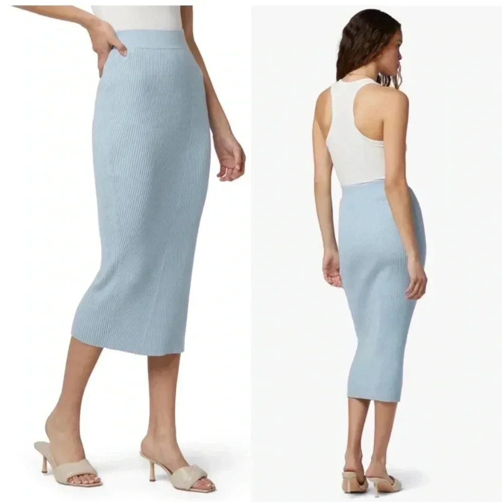 Favorite Daughter Lena Midi Skirt Baby Blue Cashmere Blend XL